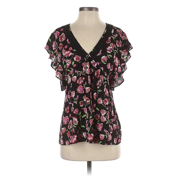 DR2 Floral Top Flutter Short Sleeve Women's XS NWT - Picture 2 of 9